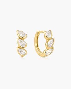 Ania Haie Yellow Gold Plated CZ Triple Half-Bezel Teardrop Huggie Hoop Earrings