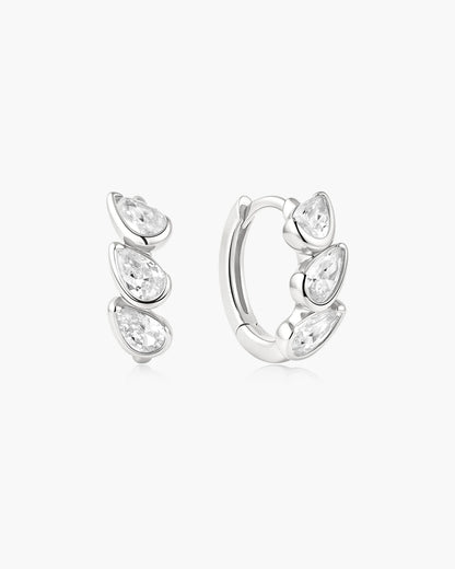 Ania Haie Silver CZ Triple Half-Bezel Teardrop Huggie Hoop Earrings