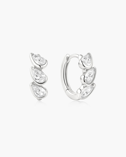 Ania Haie Silver CZ Triple Half-Bezel Teardrop Huggie Hoop Earrings