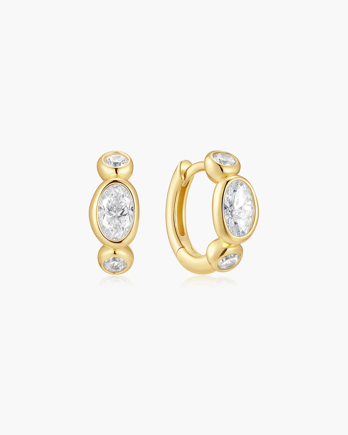 Ania Haie Yellow Gold Plated CZ Bezel Organic Pebble & Round Huggie Hoop Earrings
