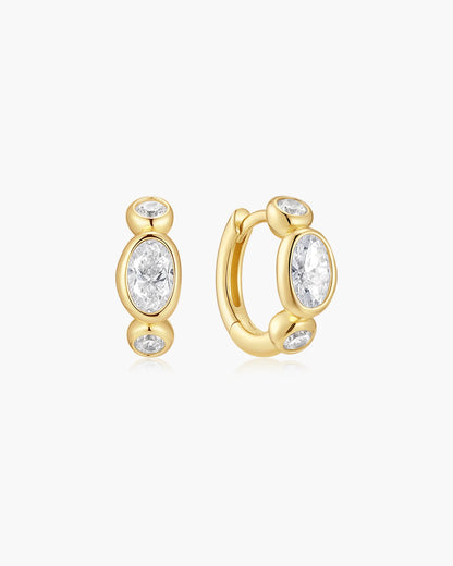 Ania Haie Yellow Gold Plated CZ Bezel Organic Pebble & Round Huggie Hoop Earrings