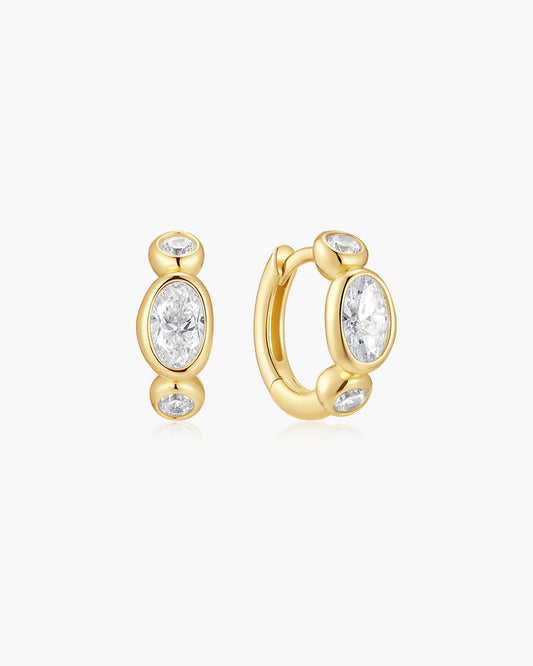 Ania Haie Yellow Gold Plated CZ Bezel Organic Pebble & Round Huggie Hoop Earrings