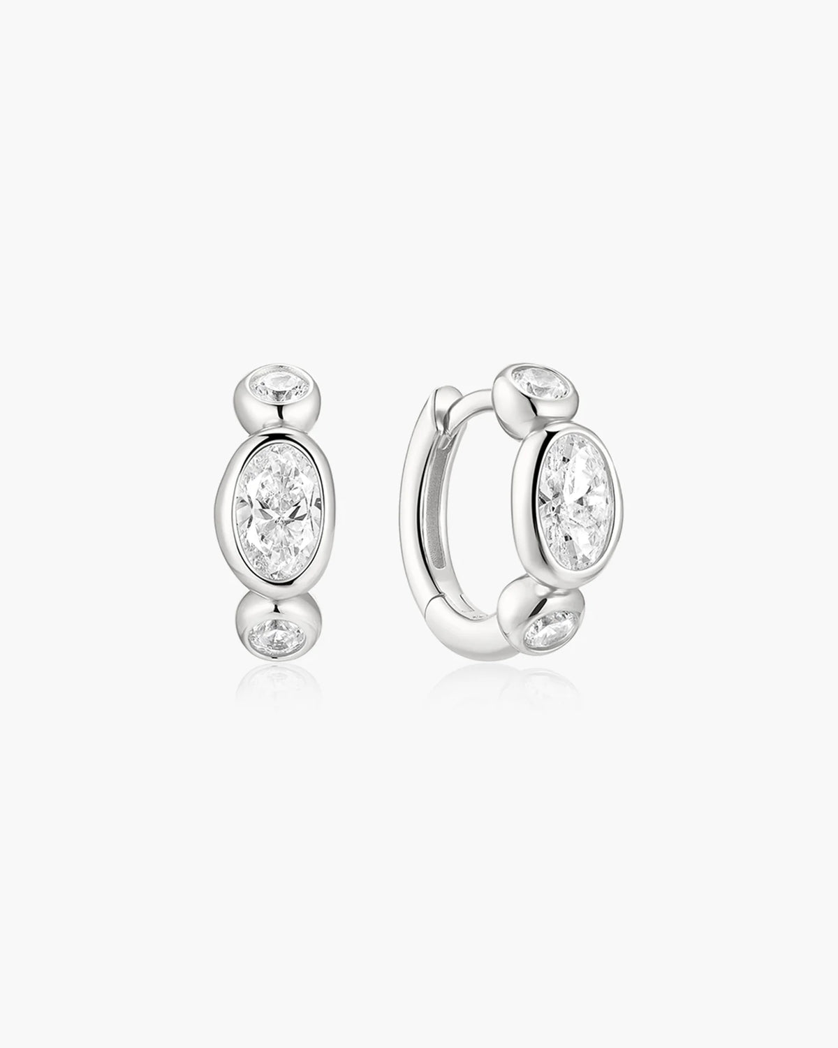 Ania Haie Silver CZ Bezel Organic Pebble & Round Huggie Hoop Earrings