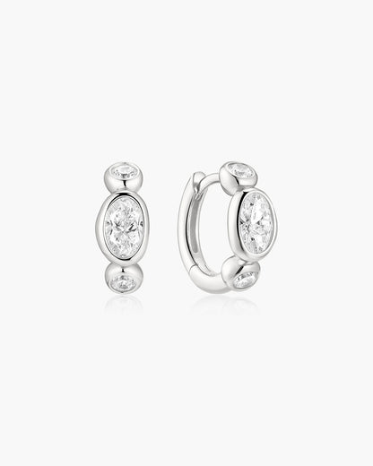 Ania Haie Silver CZ Bezel Organic Pebble & Round Huggie Hoop Earrings
