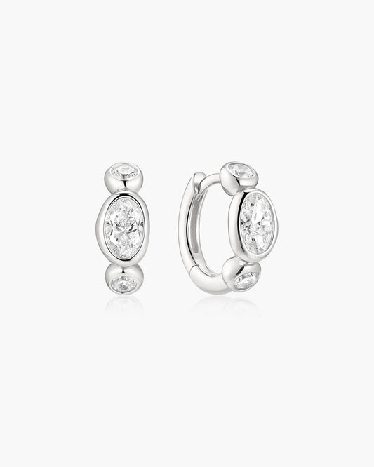Ania Haie Silver CZ Bezel Organic Pebble & Round Huggie Hoop Earrings