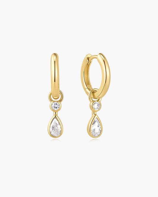 Ania Haie Gold Plate CZ Drop Bezel Teardrop Huggie Hoop Earrings