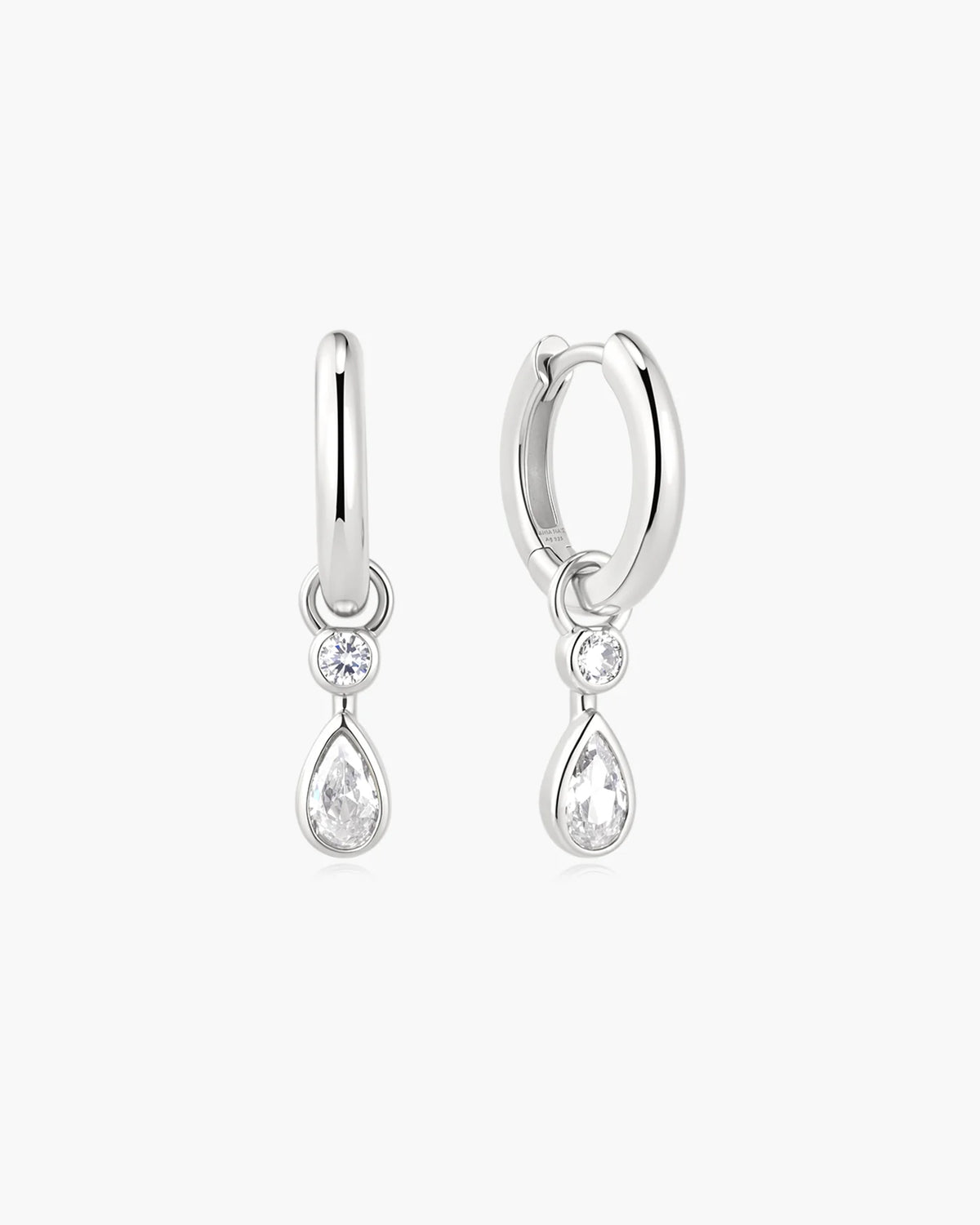 Ania Haie Sterling Silver Drop Bezel Teardrop Huggie Hoop Earrings