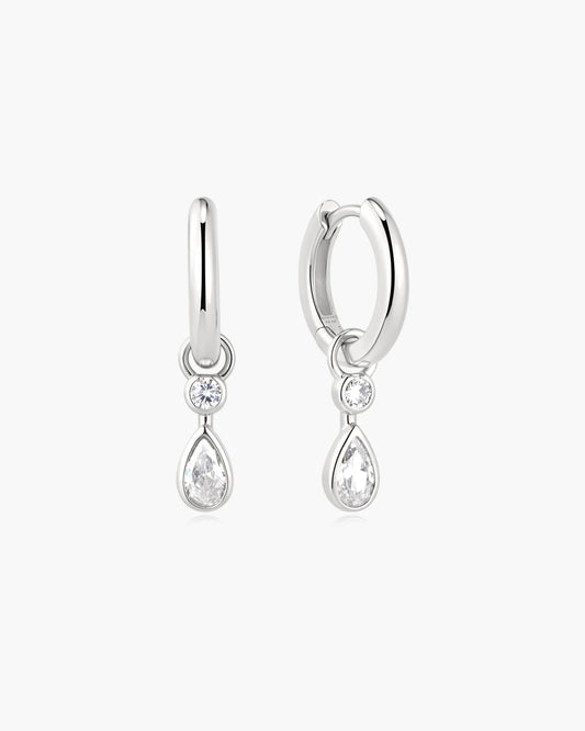 Ania Haie Sterling Silver Drop Bezel Teardrop Huggie Hoop Earrings