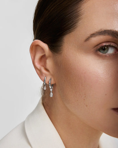 Ania Haie Sterling Silver Drop Bezel Teardrop Huggie Hoop Earrings