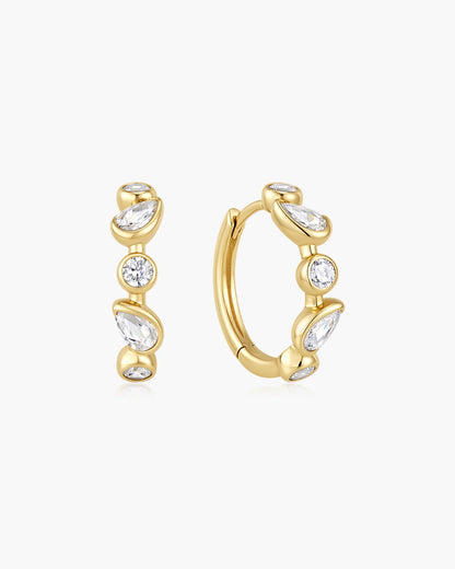 Ania Haie Yellow Gold Plated CZ Bezel Round & Teardrop Huggie Hoop Earrings