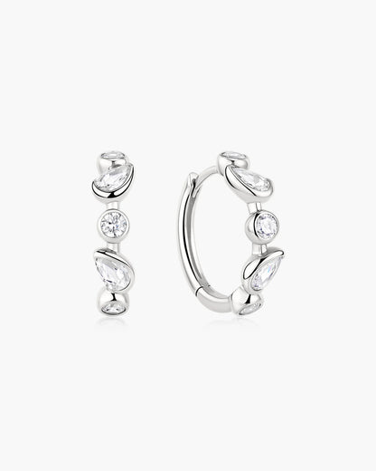 Ania Haie Silver CZ Bezel Round & Teardrop Huggie Hoop Earrings