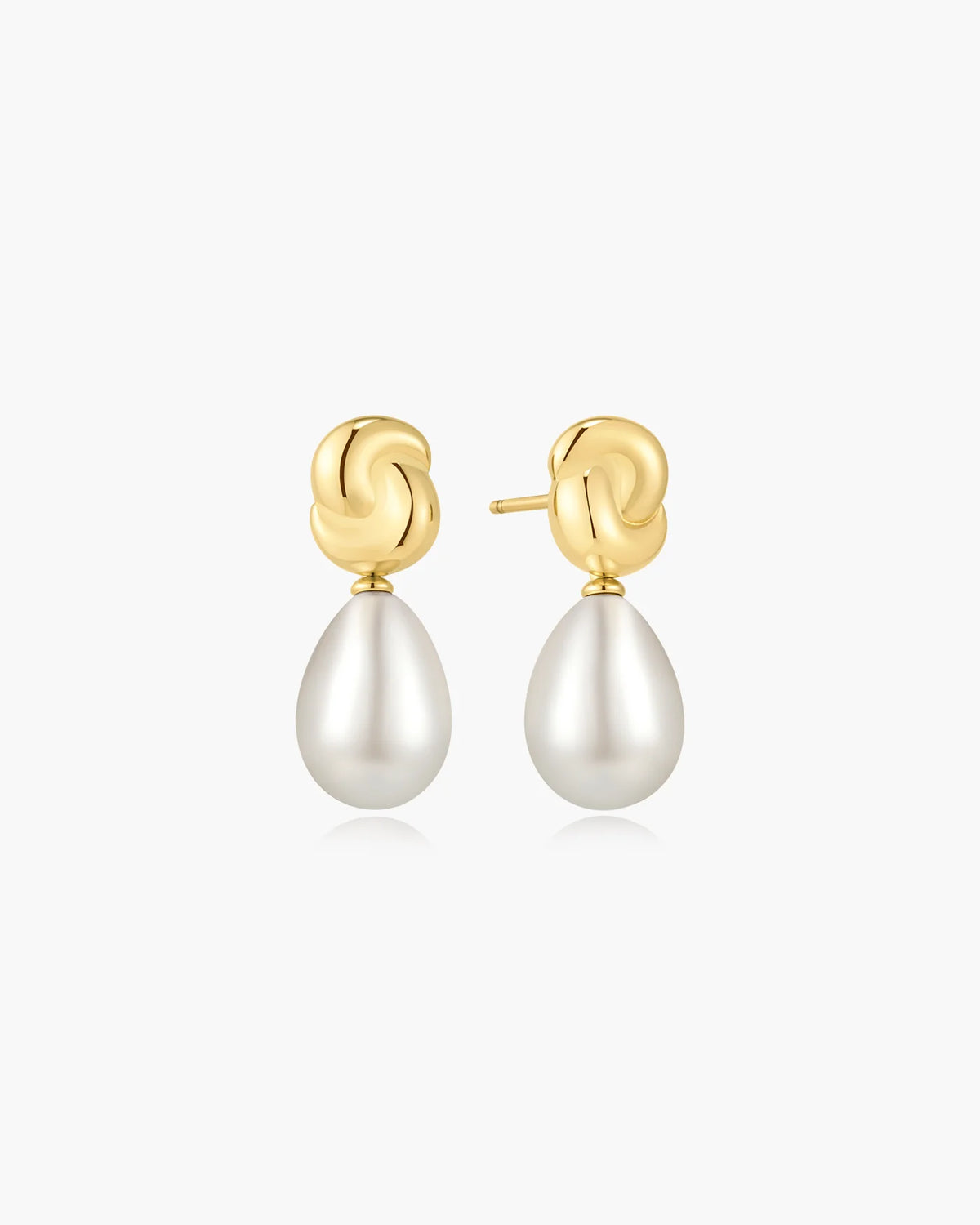 Ania Haie Gold Plated Twist & Shell Pearl Drop Stud Earrings
