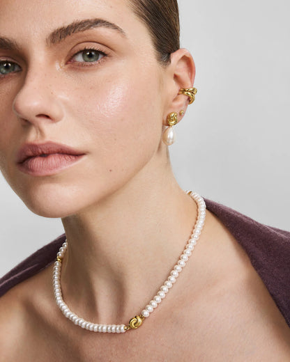 Ania Haie Gold Plated Twist & Shell Pearl Drop Stud Earrings