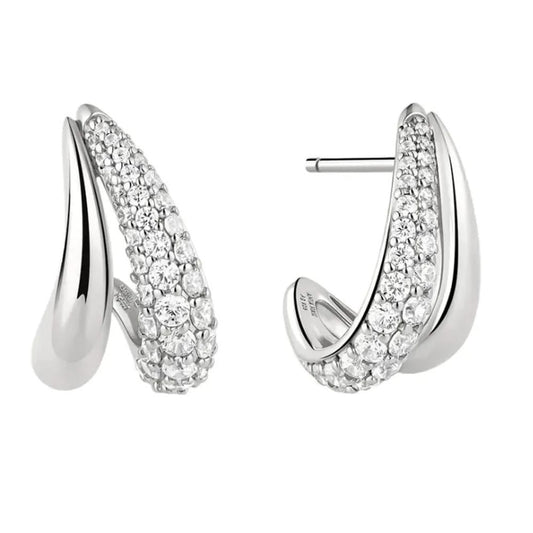 Ania Haie Sterling Silver CZ Duet Stud Hoop Earrings
