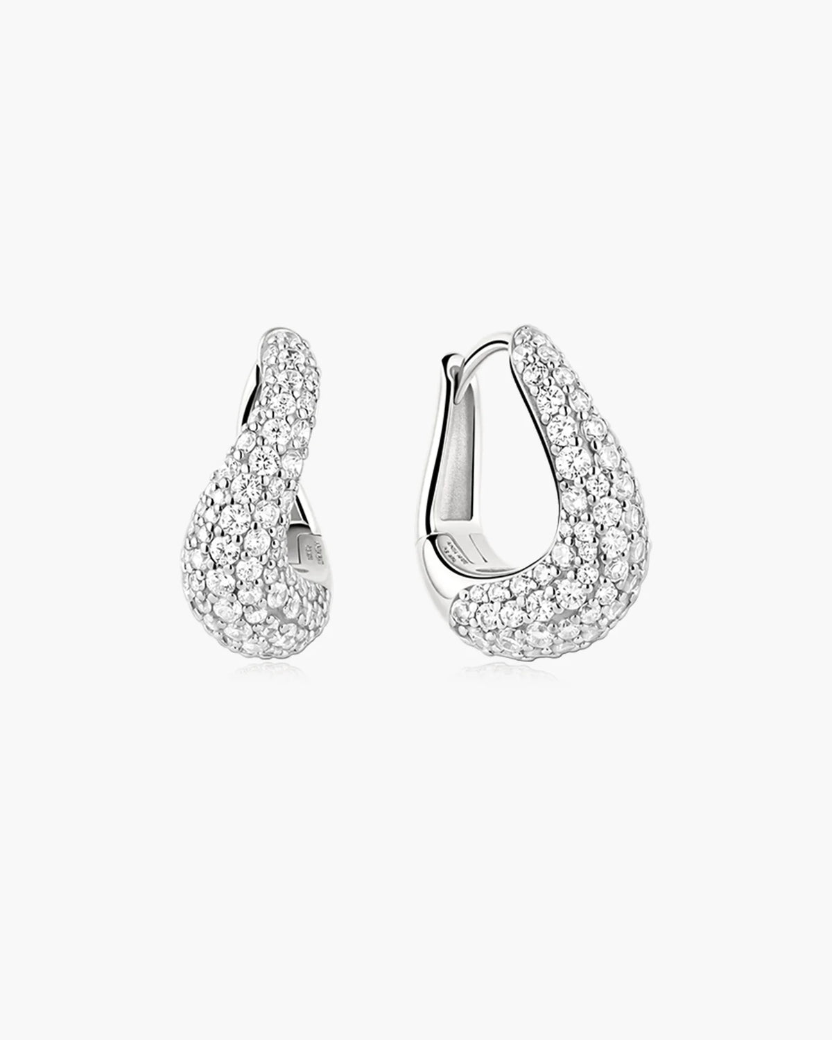 Ania Haie Rhodium Plated Silver CZ Pavé Wave Huggie Hoop Earrings