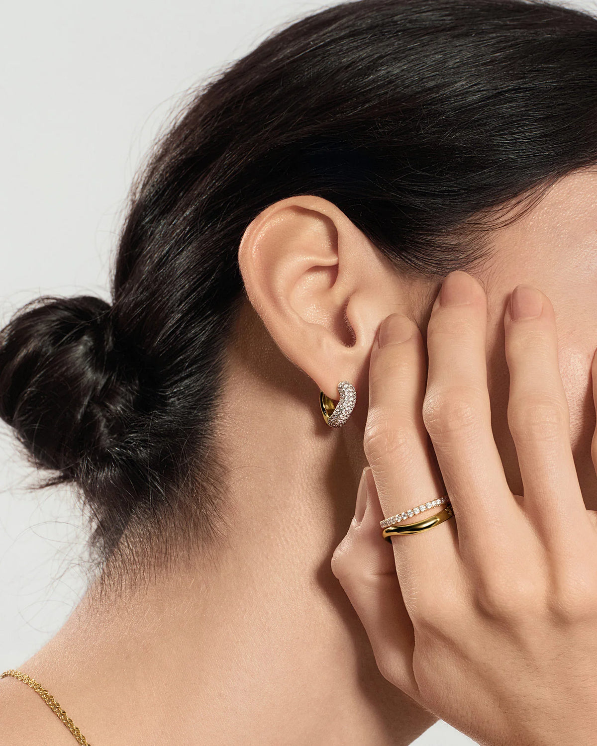 Ania Haie Yellow Gold Plated Gold Chunky Pavé Wave Huggie Hoop Earrings