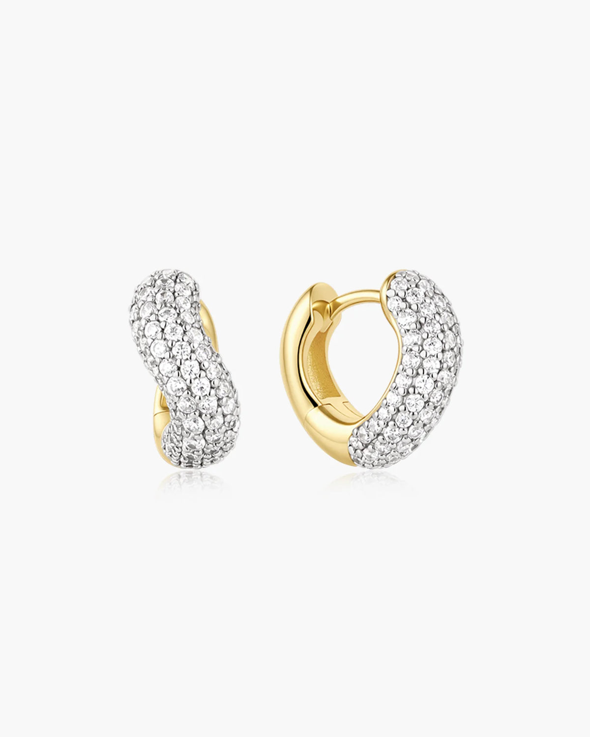 Ania Haie Yellow Gold Plated Gold Chunky Pavé Wave Huggie Hoop Earrings
