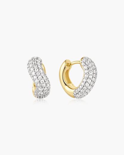 Ania Haie Yellow Gold Plated Gold Chunky Pavé Wave Huggie Hoop Earrings