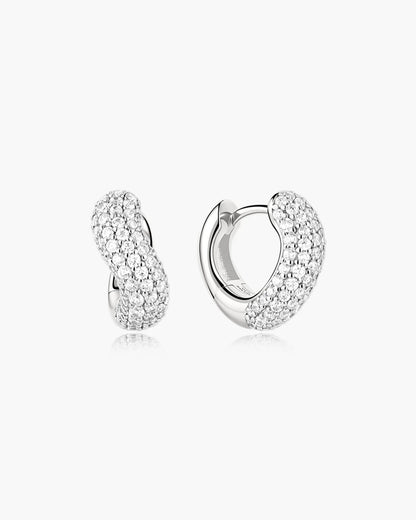 Ania Haie Rhodium Plated Silver CZ Chunky Pavé Wave Huggie Hoop Earrings