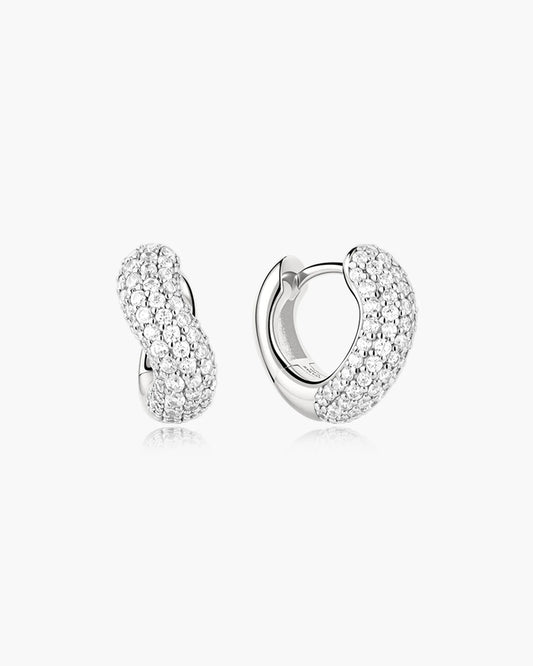 Ania Haie Rhodium Plated Silver CZ Chunky Pavé Wave Huggie Hoop Earrings