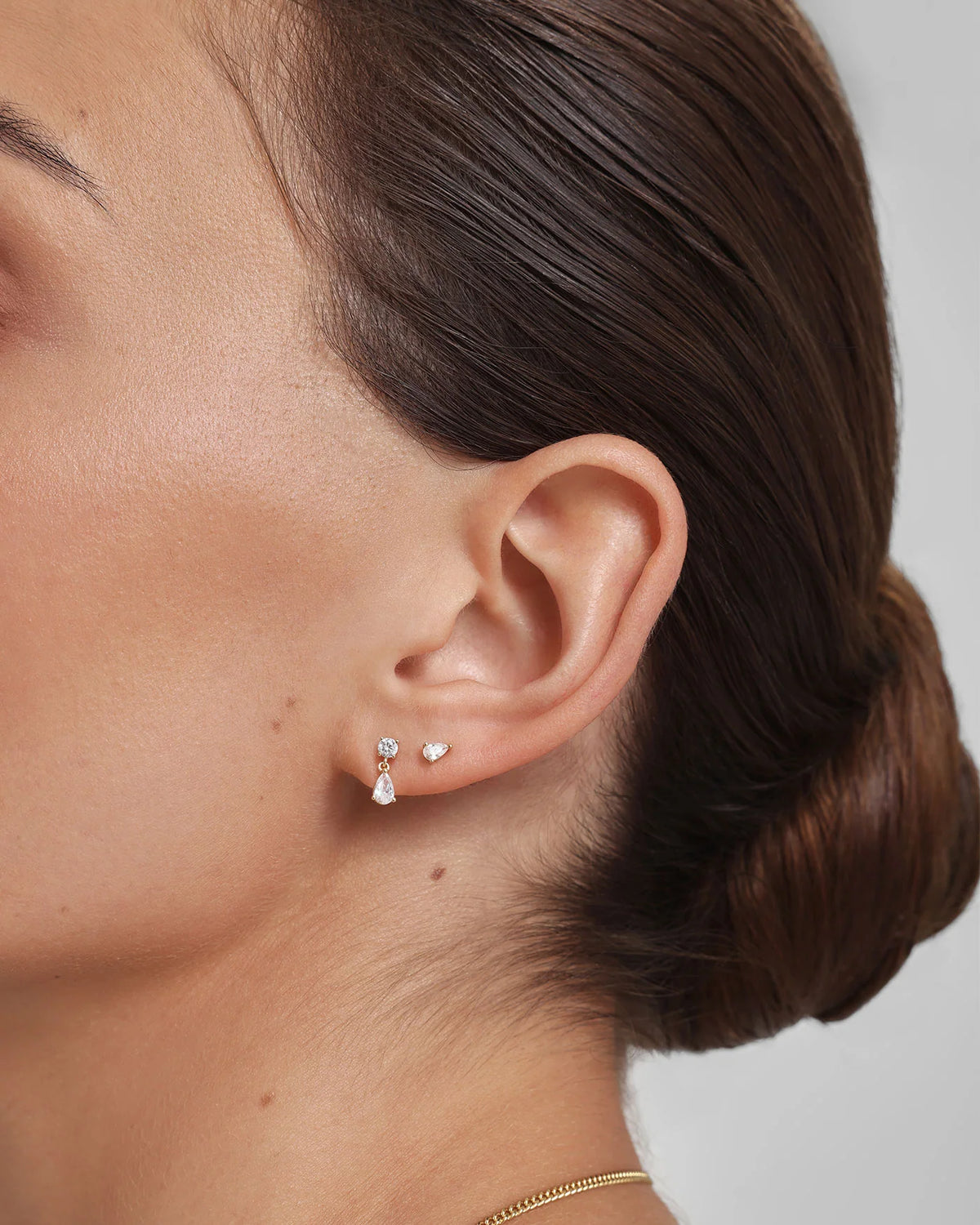 Ania Haie Gold Plate CZ Teardrop & Round Stud Earrings