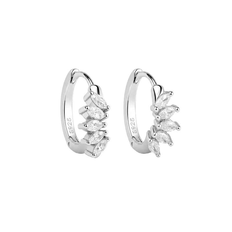 Sterling Silver CZ Marquise Cluster Hoop Earrings