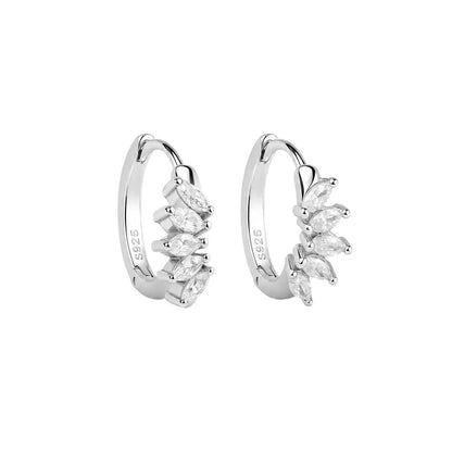Sterling Silver CZ Marquise Cluster Hoop Earrings