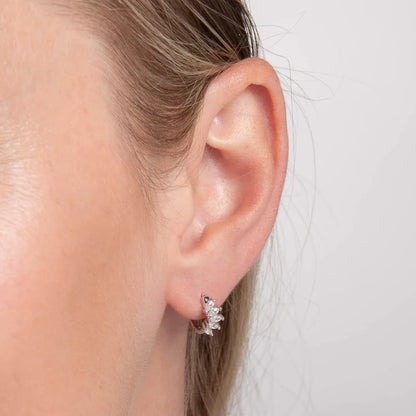 Sterling Silver CZ Marquise Cluster Hoop Earrings