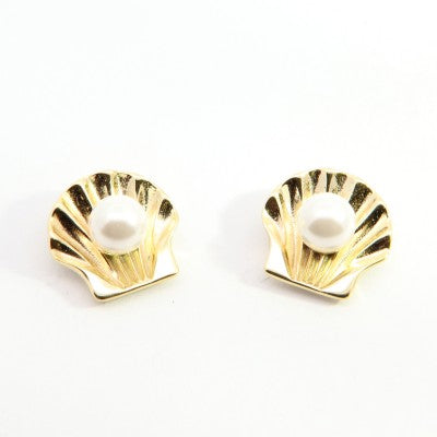 Sterling Silver Yellow Gold Plated Shell Pearl Stud Earrings