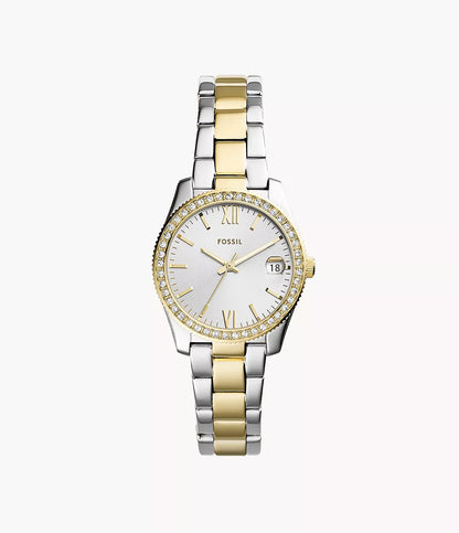 Fossil Ladies 32mm Scarlette Mini Three-Hand Date Two-Tone Stainless Steel Watch