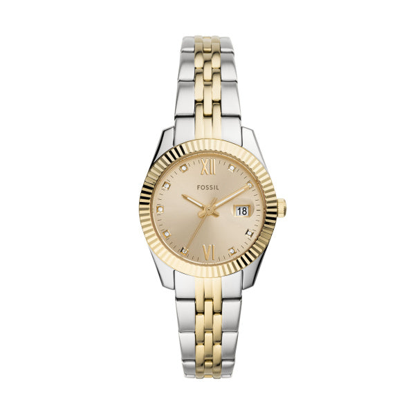 Fossil Ladies 33mm Scarlette Mini Three-Hand Date Two-Tone Stainless Steel Watch