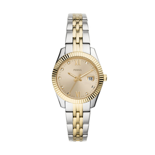 Fossil Ladies 33mm Scarlette Mini Three-Hand Date Two-Tone Stainless Steel Watch