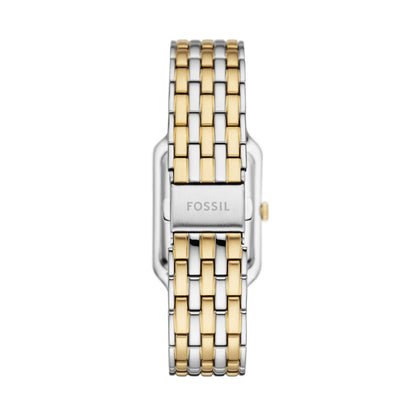 Fossil Ladies 26mm Raquel Three-Hand Date Two Tone Mother of Pearl Dial Stainless Steel Watch