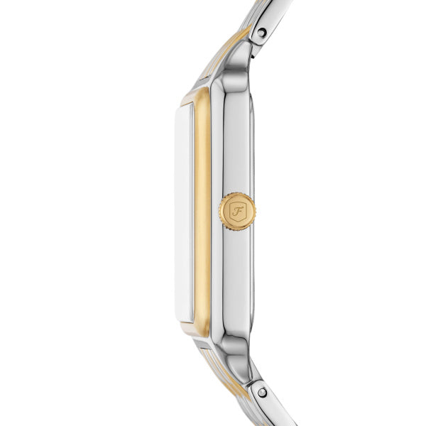 Fossil Ladies 26mm Raquel Three-Hand Date Two Tone Mother of Pearl Dial Stainless Steel Watch