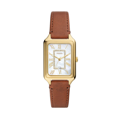 Fossil Ladies 26mm Raquel Three-Hand Date Brown Leather Strap Watch