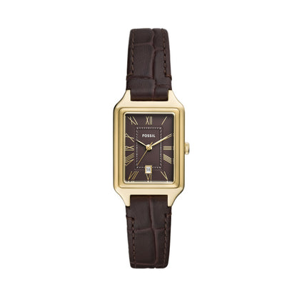 Fossil Ladies 23mm Raquel Three-Hand Date Brown Croco Leather Strap Watch