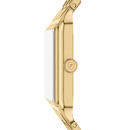 Fossil Ladies 26mm Raquel Three-Hand Date Gold Tone Black Mother of Pearl Dial Stainless Steel Watch