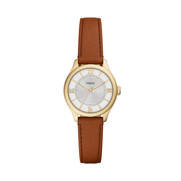 Fossil Ladies 28mm Gilmore Three-Hand Brown Leather Strap Watch