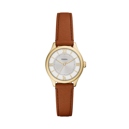 Fossil Ladies 28mm Gilmore Three-Hand Brown Leather Strap Watch