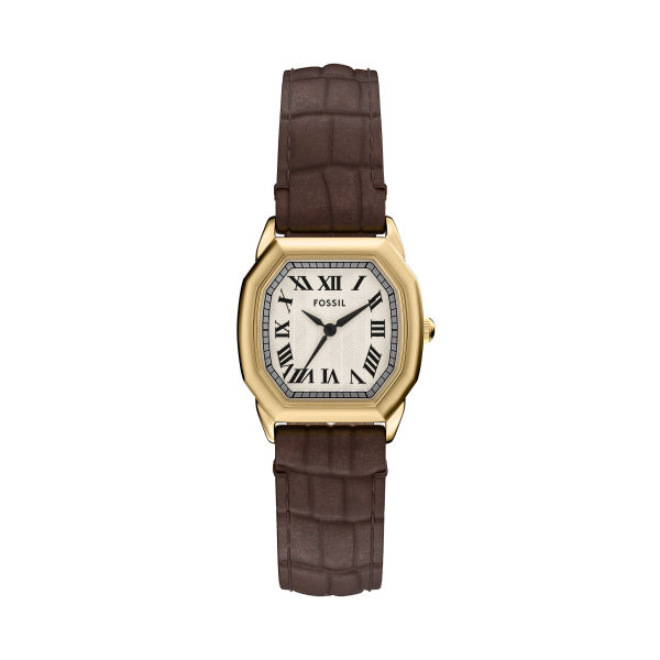 Fossil Ladies 27mm Harlow Three-Hand Brown Croco Leather Strap Watch