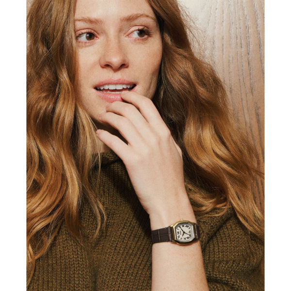 Fossil Ladies 27mm Harlow Three-Hand Brown Croco Leather Strap Watch