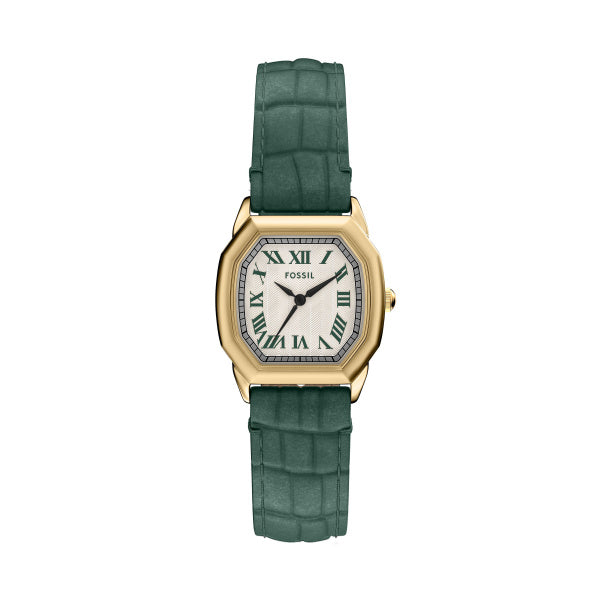 Fossil Ladies 27mm Harlow Three-Hand Green Croco Leather Strap Watch