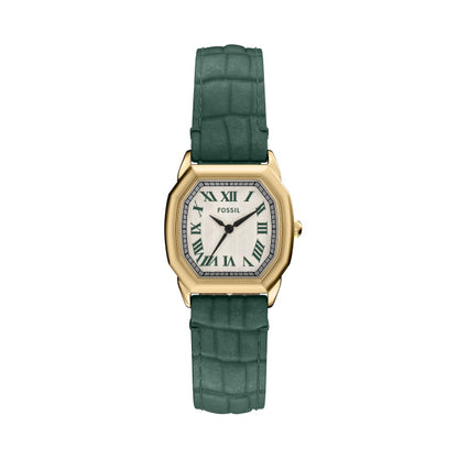 Fossil Ladies 27mm Harlow Three-Hand Green Croco Leather Strap Watch