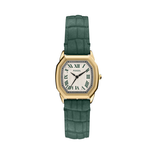 Fossil Ladies 27mm Harlow Three-Hand Green Croco Leather Strap Watch