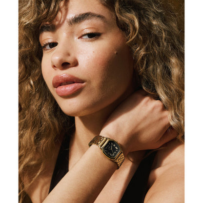 Fossil Ladies 27mm Harlow Three-Hand Gold Tone Black Dial Stainless Steel Watch