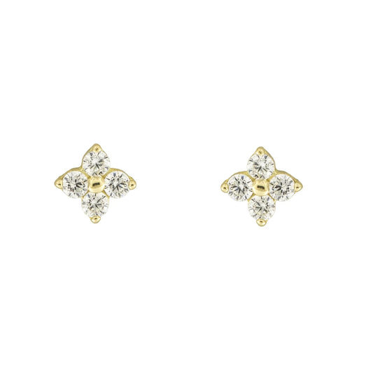 9ct Yellow Gold 4 Stone CZ Flower Stud Earrings