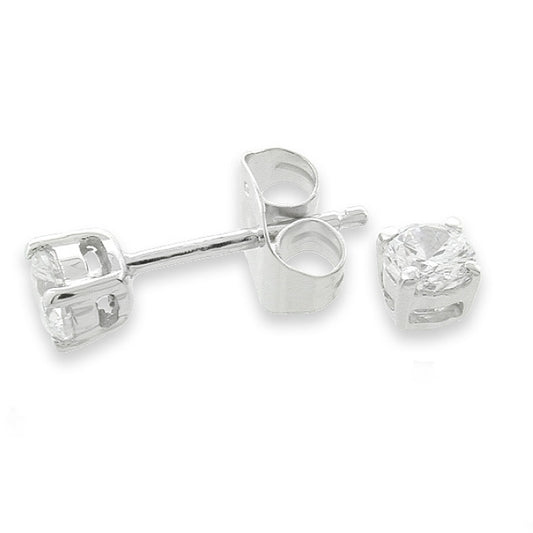 Sterling Silver 4mm Round Solitaire Style CZ Stud Earrings
