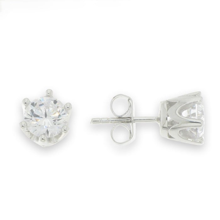 Sterling Silver 7.5mm Round Solitaire Style CZ Stud Earrings