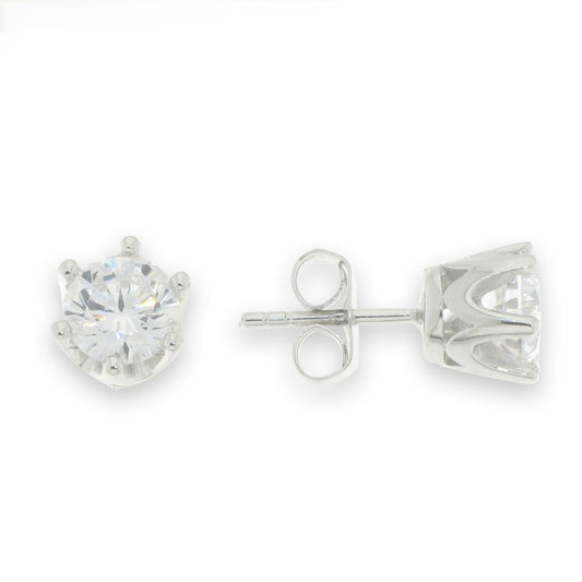 Sterling Silver 7.5mm Round Solitaire Style CZ Stud Earrings