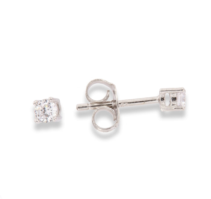 Sterling Silver 3mm Round Solitaire Style CZ Stud Earrings